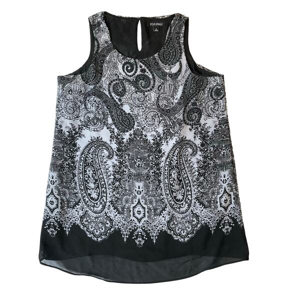 Roz & Ali Women Blouse size S Sleeveless CrewNeck Lightweight Floral Black White - Picture 1 of 7